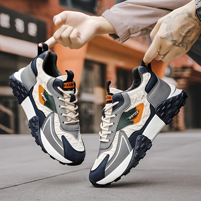 Sneakers de sport d'hiver pour hommes 2024, chaussures de neige mi-hautes, motif géométrique décontracté, course à pied en plein air, randonnée, lacets antidérapants, semelle épaisse, dessus en PU, intérieur en tissu, semelle en PVC, semelle intérieure en