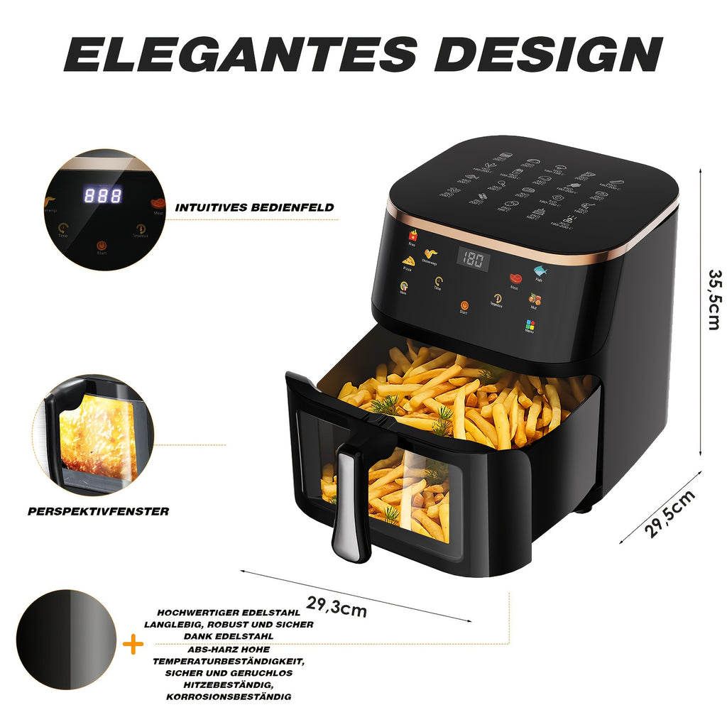 10.5L Large Capacity Air Fryer with Visible Window and Rapid Air Technology - 90% Less Oil, 7 Preset Profiles, Digital Display, 1800W Power, Dishwasher Safe Non-Stick Basket, Energy Saving, One-Touch Operation