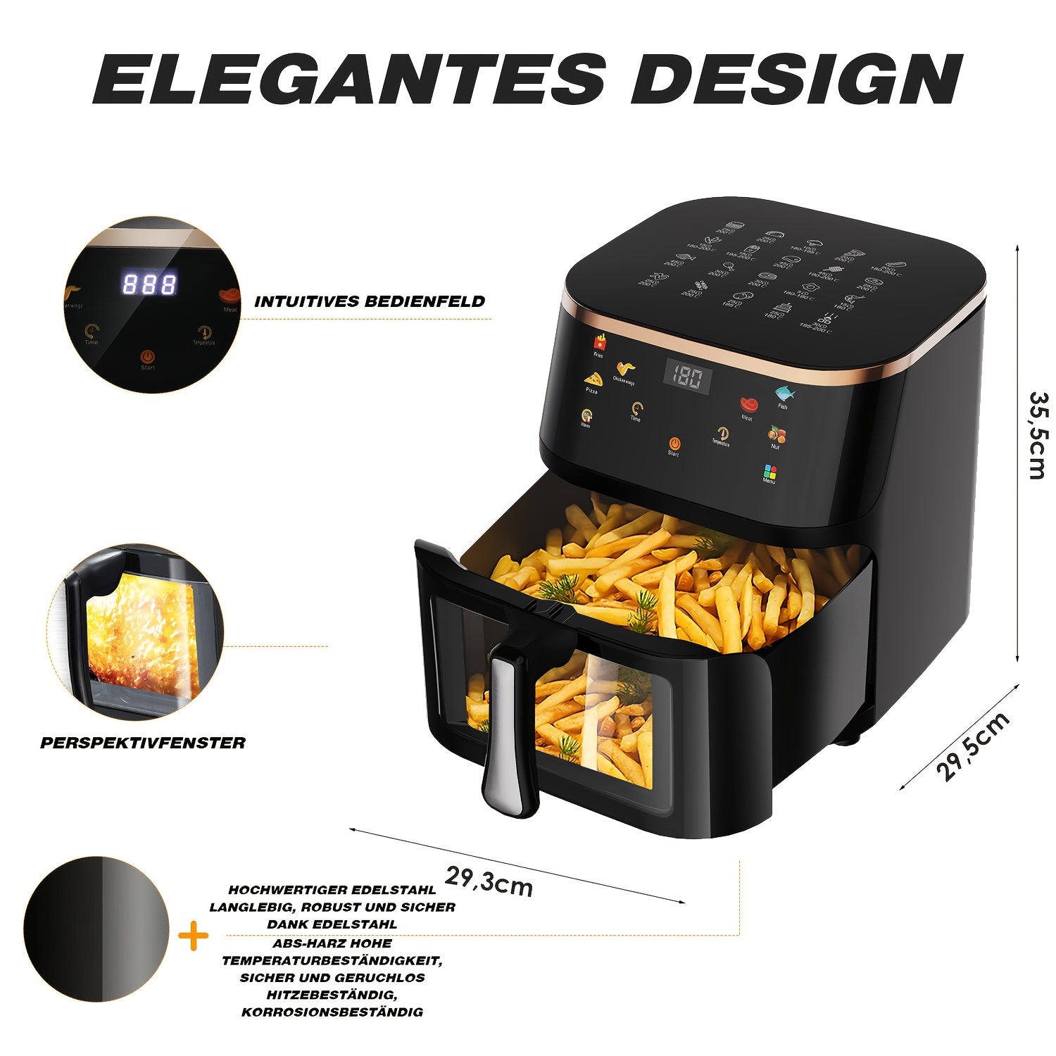 10.5L Large Capacity Air Fryer with Visible Window and Rapid Air Technology - 90% Less Oil, 7 Preset Profiles, Digital Display, 1800W Power, Dishwasher Safe Non-Stick Basket, Energy Saving, One-Touch Operation