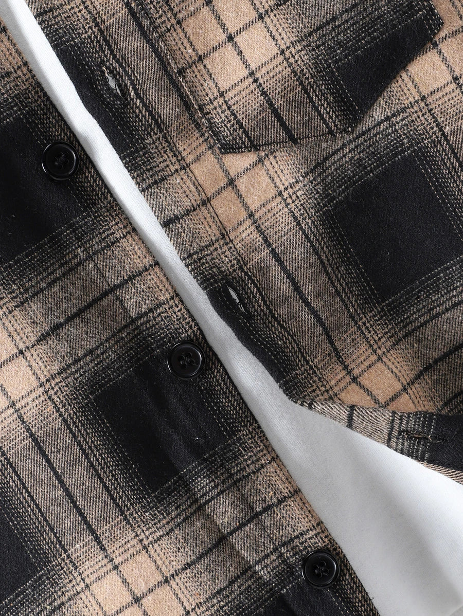 1 pièce Chemise à capuche boutonnée à carreaux pour garçon adolescent et 1 pièce Pantalon de survêtement