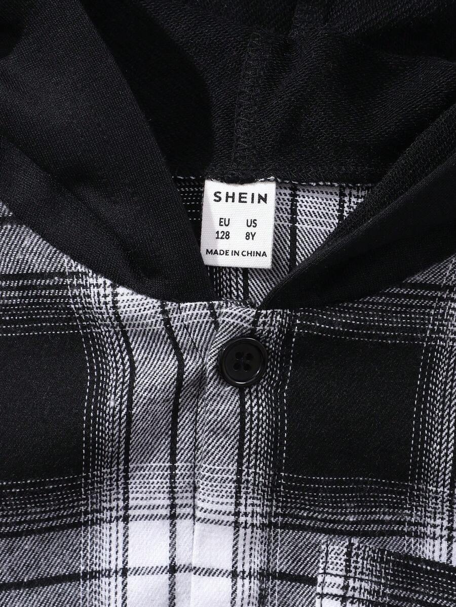1 pièce Chemise à capuche boutonnée à carreaux pour garçon adolescent et 1 pièce Pantalon de survêtement