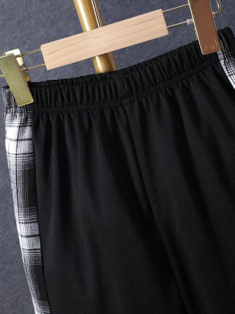 1 pièce Chemise à capuche boutonnée à carreaux pour garçon adolescent et 1 pièce Pantalon de survêtement