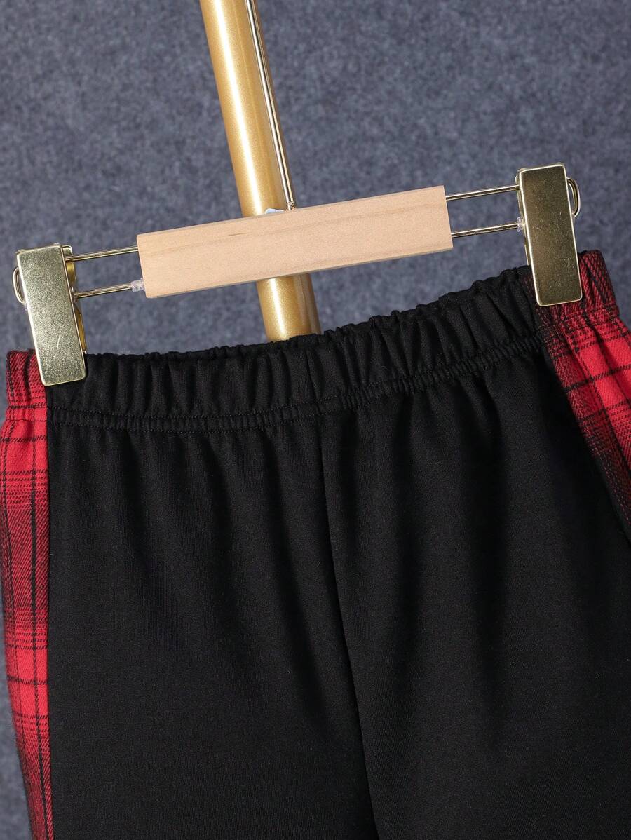 1 pièce Chemise à capuche boutonnée à carreaux pour garçon adolescent et 1 pièce Pantalon de survêtement