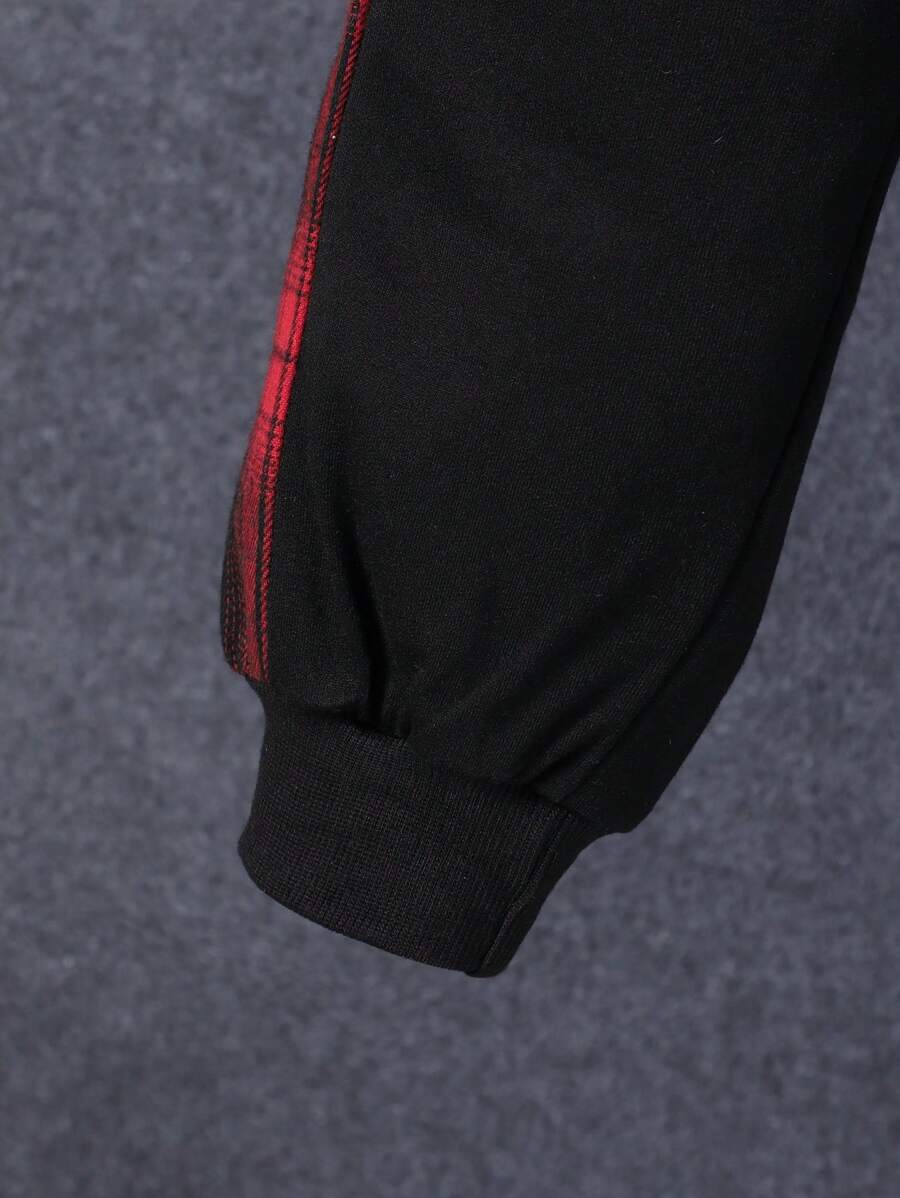 1 pièce Chemise à capuche boutonnée à carreaux pour garçon adolescent et 1 pièce Pantalon de survêtement
