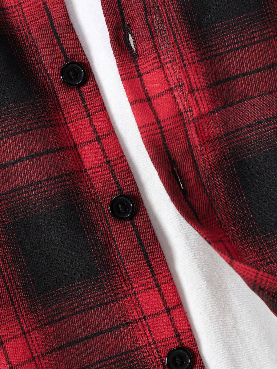 1 pièce Chemise à capuche boutonnée à carreaux pour garçon adolescent et 1 pièce Pantalon de survêtement