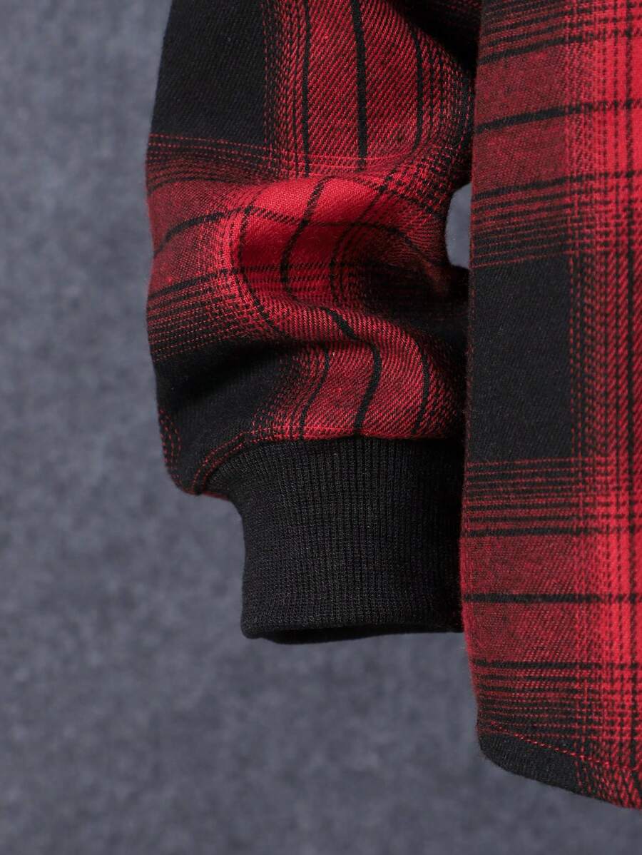 1 pièce Chemise à capuche boutonnée à carreaux pour garçon adolescent et 1 pièce Pantalon de survêtement