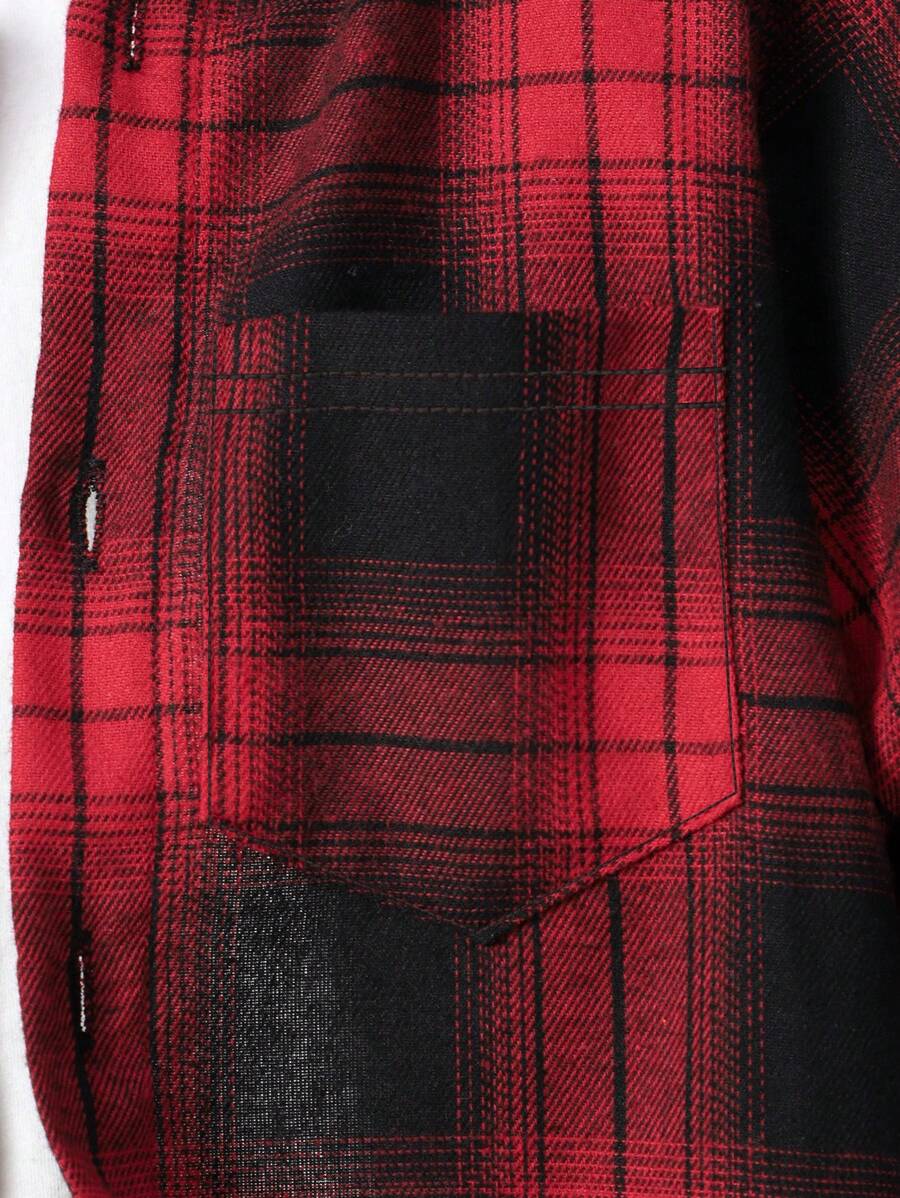 1 pièce Chemise à capuche boutonnée à carreaux pour garçon adolescent et 1 pièce Pantalon de survêtement