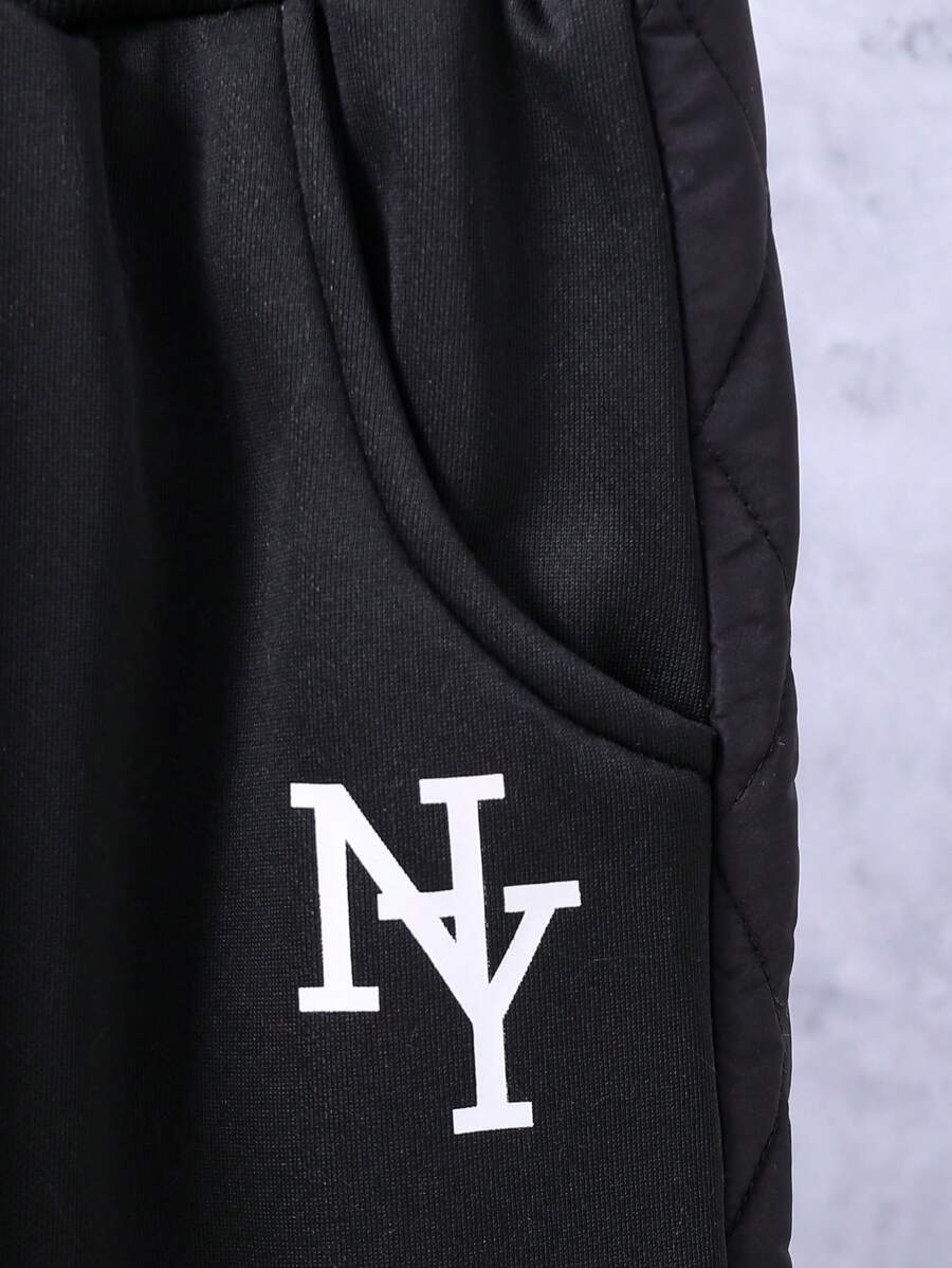 Adolescent Garçon Pantalon De Survêtement & Sweat-shirt À Capuche À Lettres À Poche Kangourou À Doublure Thermique