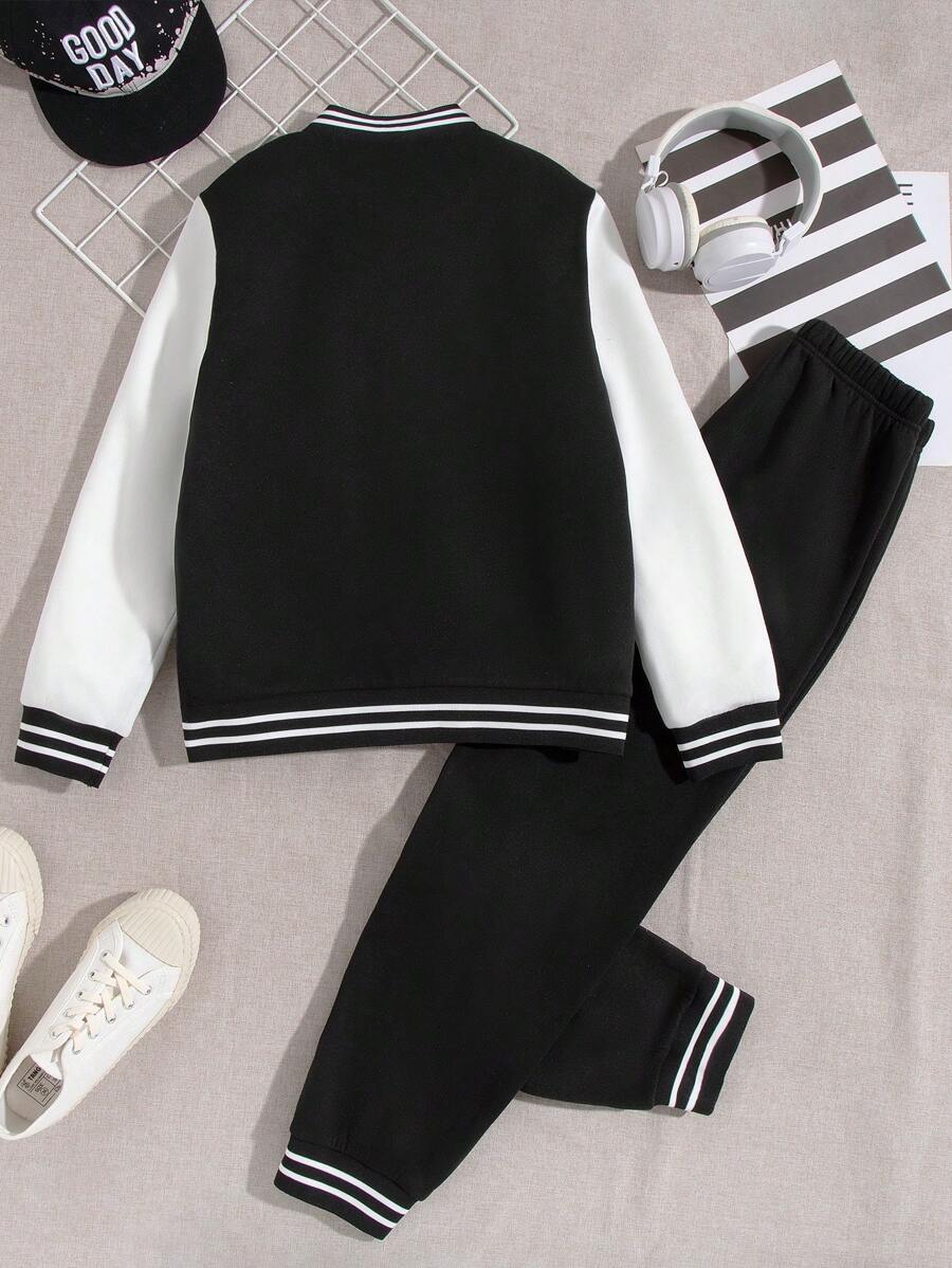 Veste Deux Pièces Pour Garçon Préadolescent Avec Patchs De Lettres Cool Pour L'automne / L'hiver