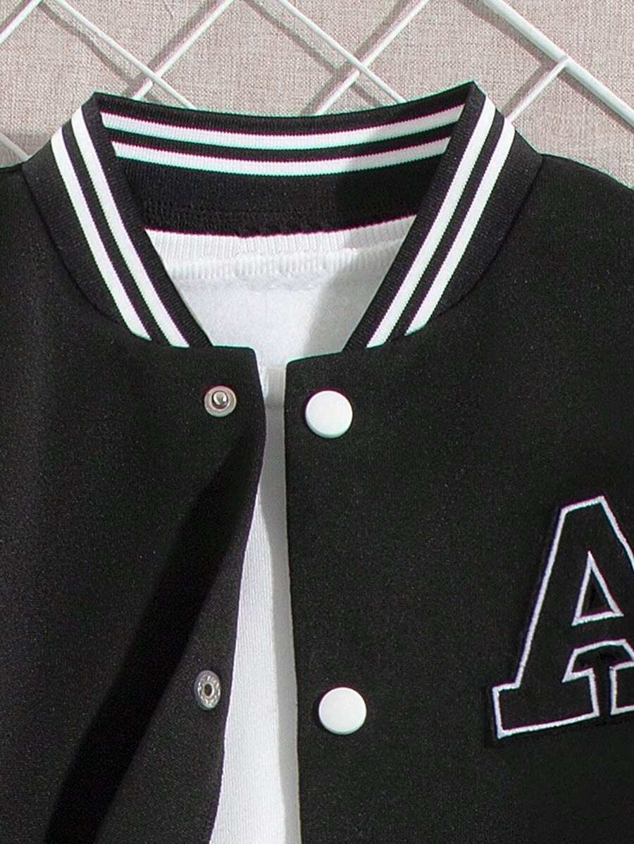Veste Deux Pièces Pour Garçon Préadolescent Avec Patchs De Lettres Cool Pour L'automne / L'hiver