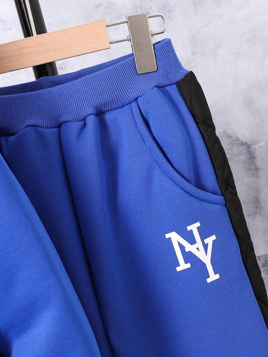 Adolescent Garçon Pantalon De Survêtement & Sweat-shirt À Capuche À Lettres À Poche Kangourou À Doublure Thermique