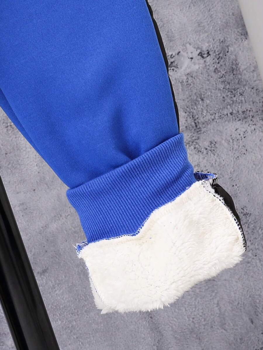 Adolescent Garçon Pantalon De Survêtement & Sweat-shirt À Capuche À Lettres À Poche Kangourou À Doublure Thermique