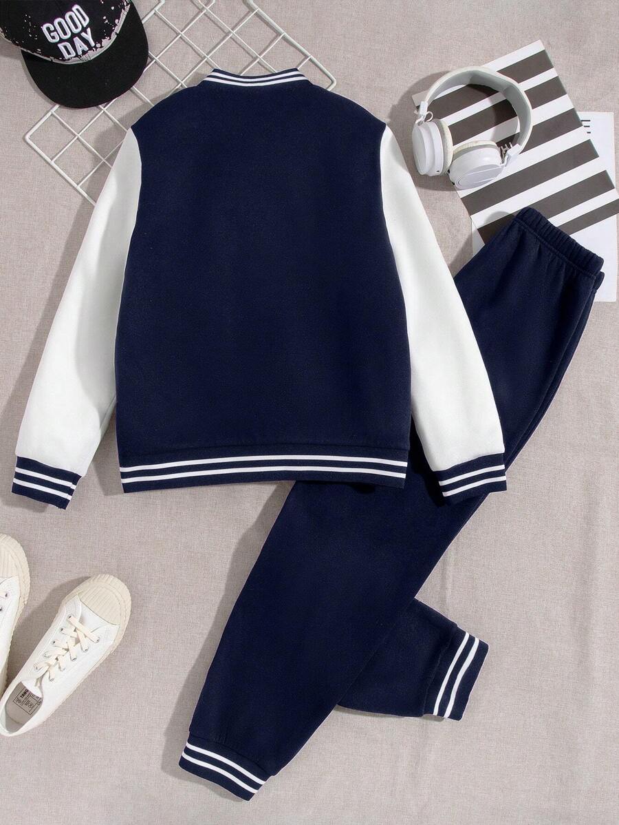 Veste Deux Pièces Pour Garçon Préadolescent Avec Patchs De Lettres Cool Pour L'automne / L'hiver