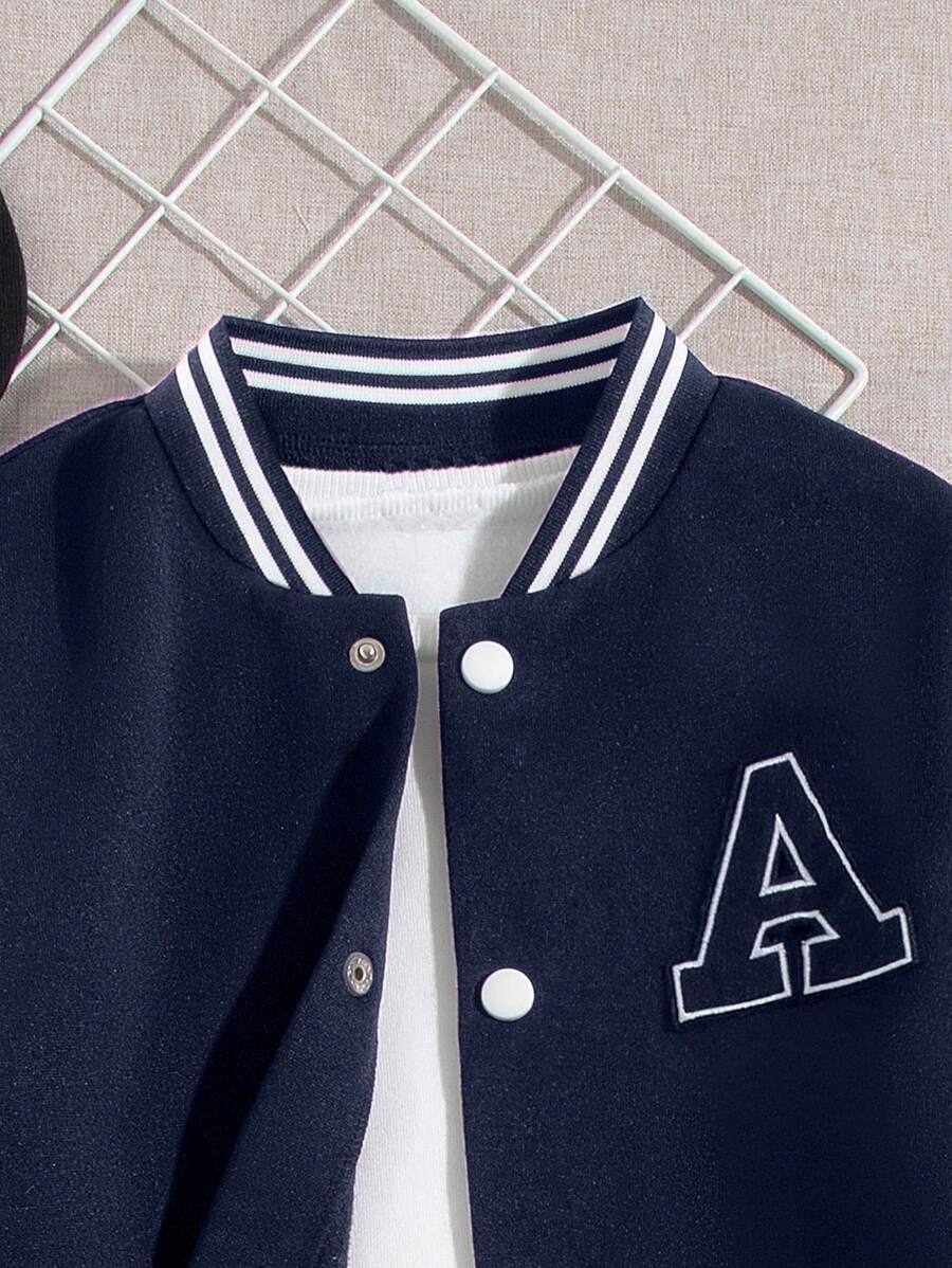 Veste Deux Pièces Pour Garçon Préadolescent Avec Patchs De Lettres Cool Pour L'automne / L'hiver