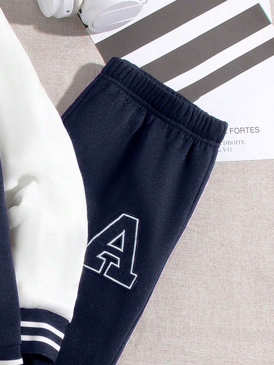 Veste Deux Pièces Pour Garçon Préadolescent Avec Patchs De Lettres Cool Pour L'automne / L'hiver