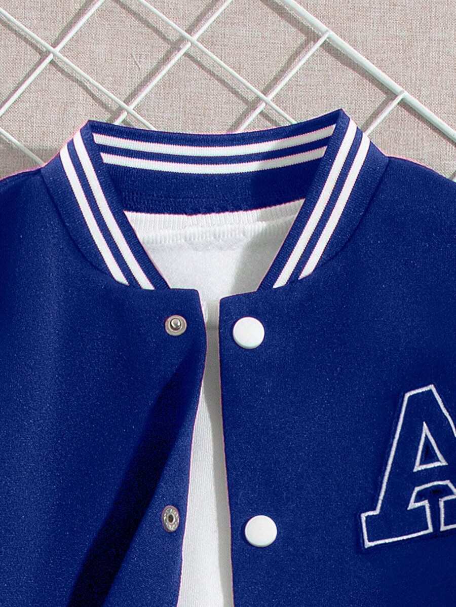 Veste Deux Pièces Pour Garçon Préadolescent Avec Patchs De Lettres Cool Pour L'automne / L'hiver