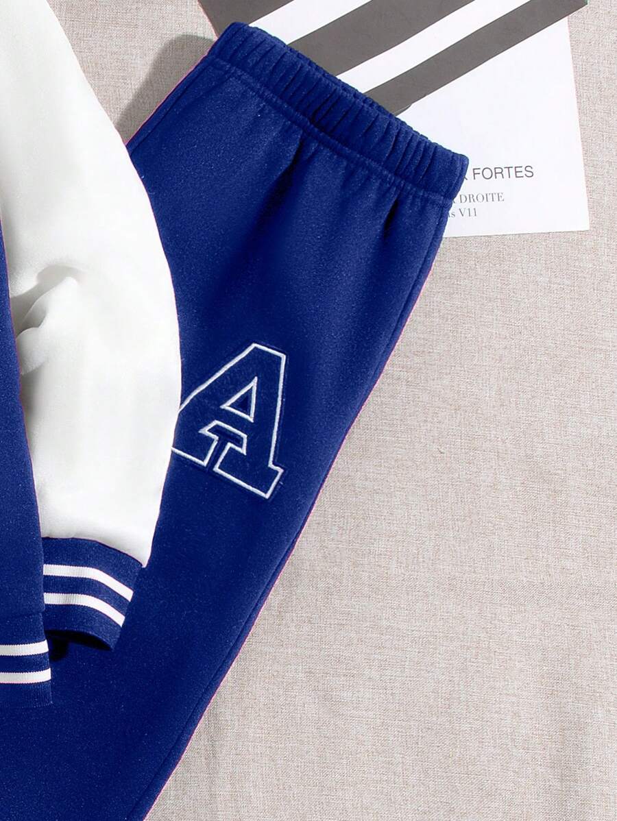 Veste Deux Pièces Pour Garçon Préadolescent Avec Patchs De Lettres Cool Pour L'automne / L'hiver