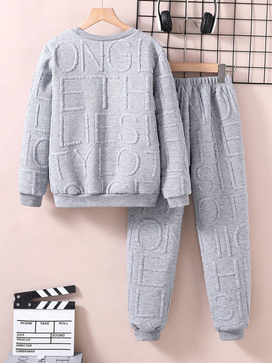 3 pièces/Set Sweat-shirt-shirt texturé avec lettrage, pantalon de survêtement et sac à dos pour pré-adolescents (peuvent être vendus séparément)