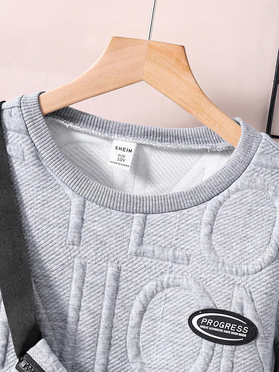 3 pièces/Set Sweat-shirt-shirt texturé avec lettrage, pantalon de survêtement et sac à dos pour pré-adolescents (peuvent être vendus séparément)