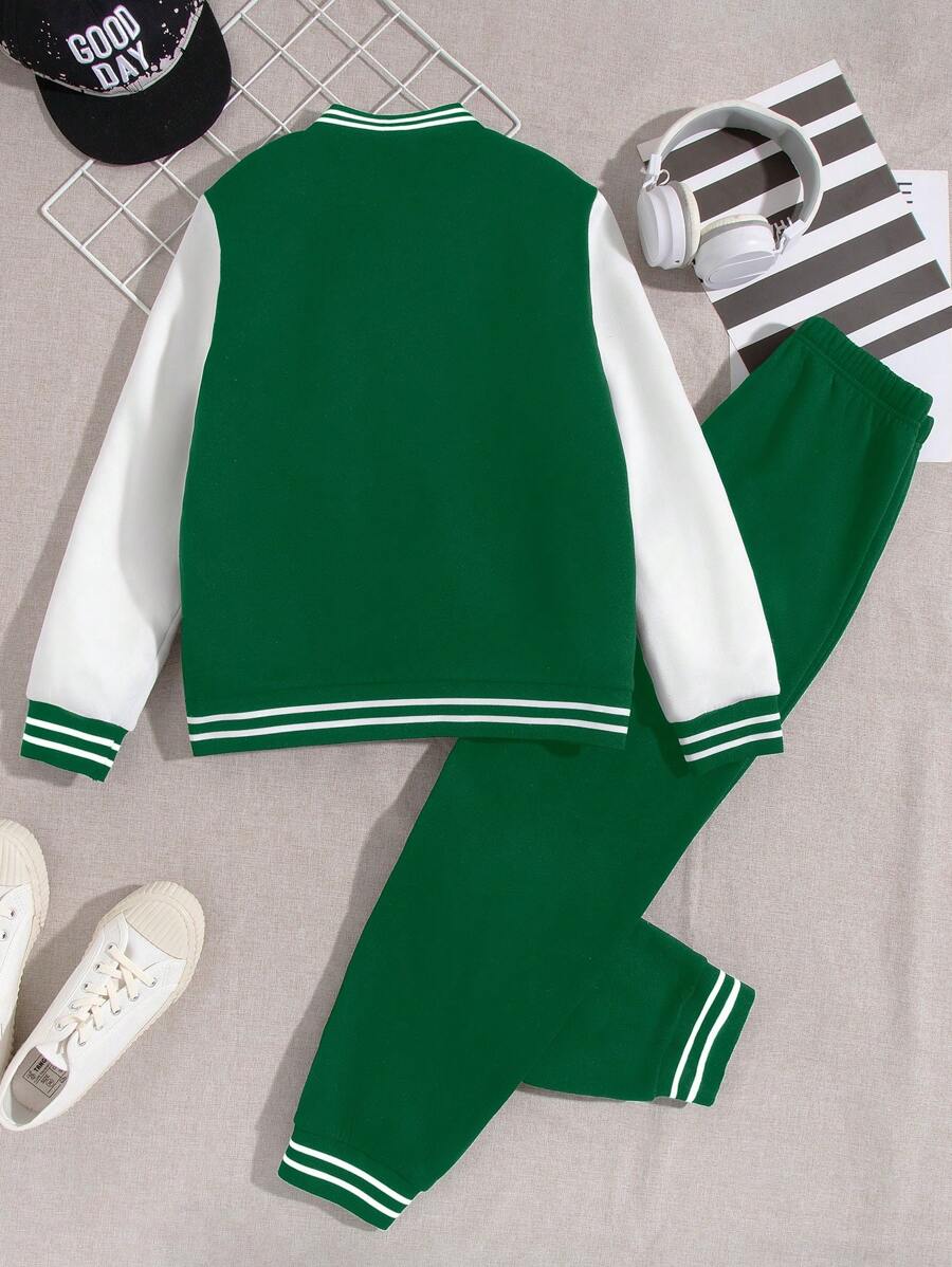 Veste Deux Pièces Pour Garçon Préadolescent Avec Patchs De Lettres Cool Pour L'automne / L'hiver