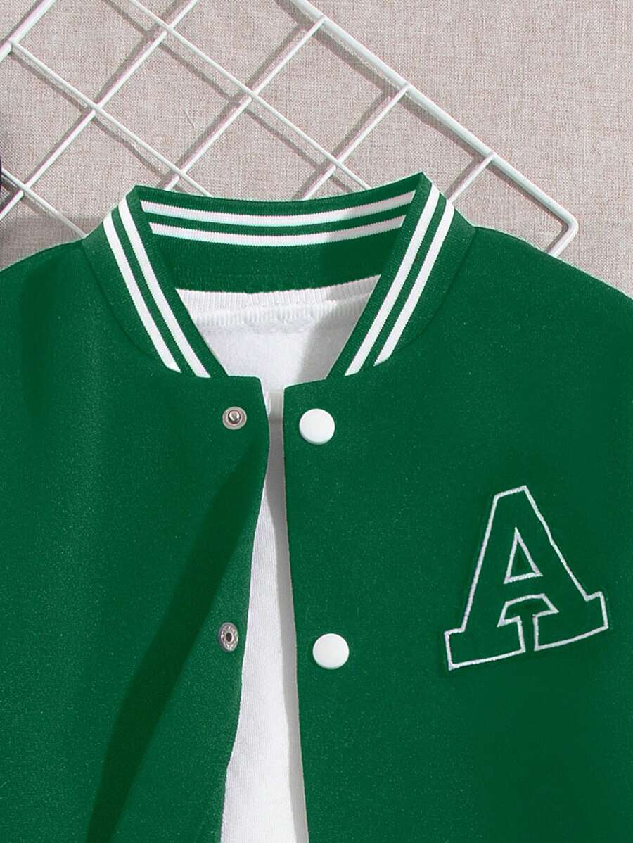 Veste Deux Pièces Pour Garçon Préadolescent Avec Patchs De Lettres Cool Pour L'automne / L'hiver