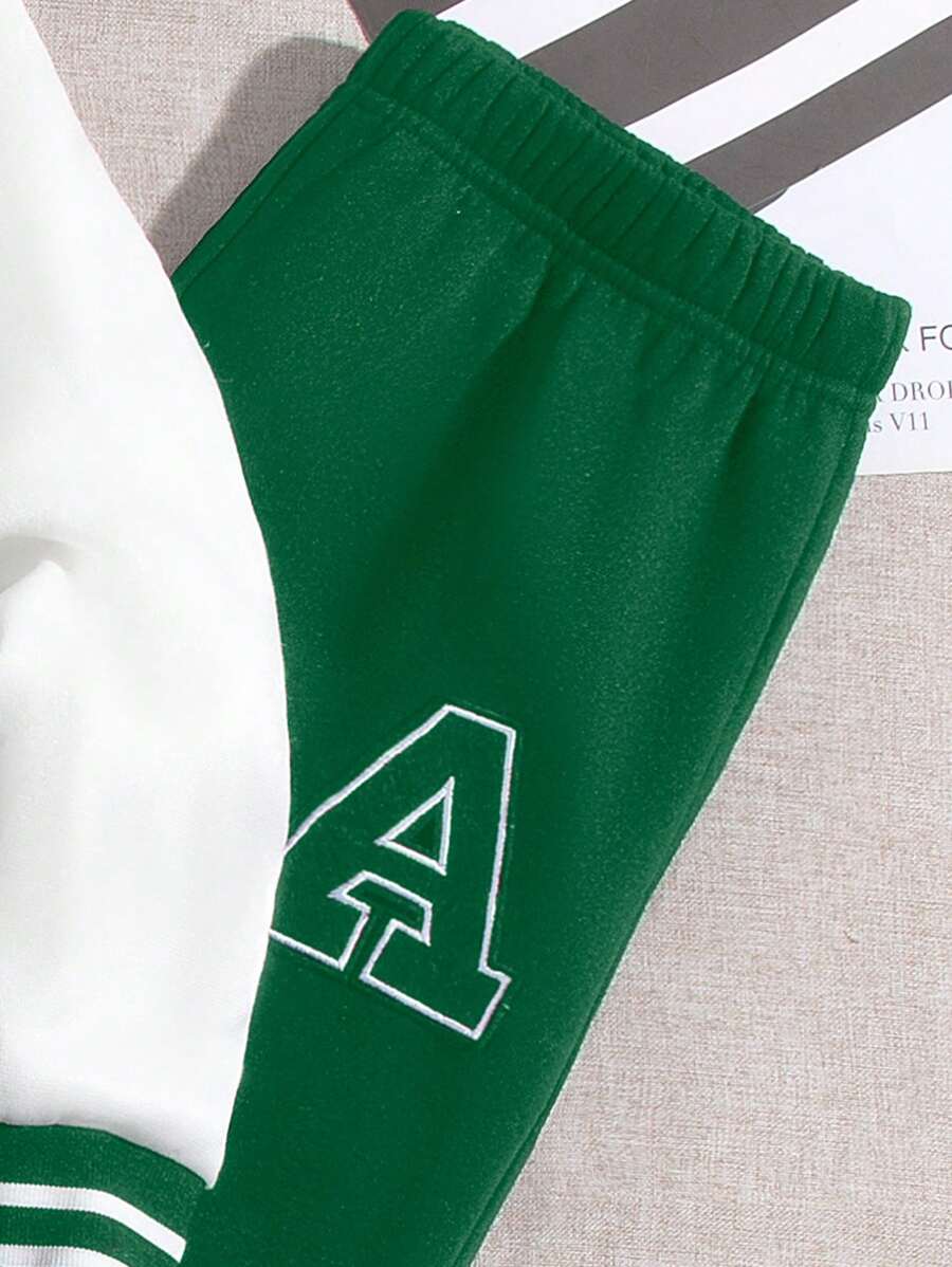 Veste Deux Pièces Pour Garçon Préadolescent Avec Patchs De Lettres Cool Pour L'automne / L'hiver
