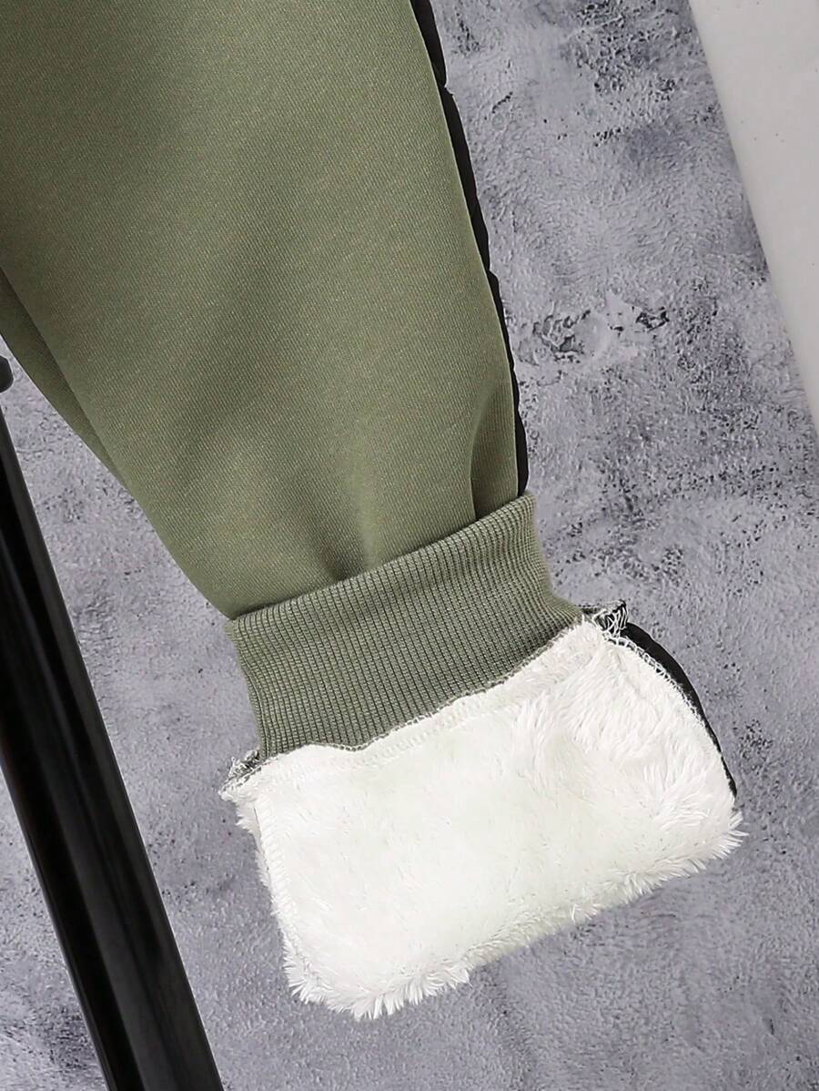 Adolescent Garçon Pantalon De Survêtement & Sweat-shirt À Capuche À Lettres À Poche Kangourou À Doublure Thermique