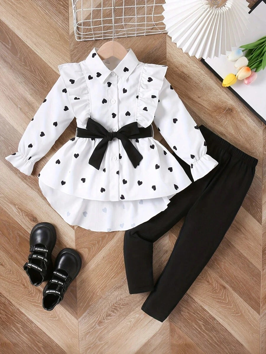 Ensemble de deux pièces pour jeune fille pour le printemps et l'automne, avec haut ceinturé et leggings, avec un sens de la conception et de la qualité