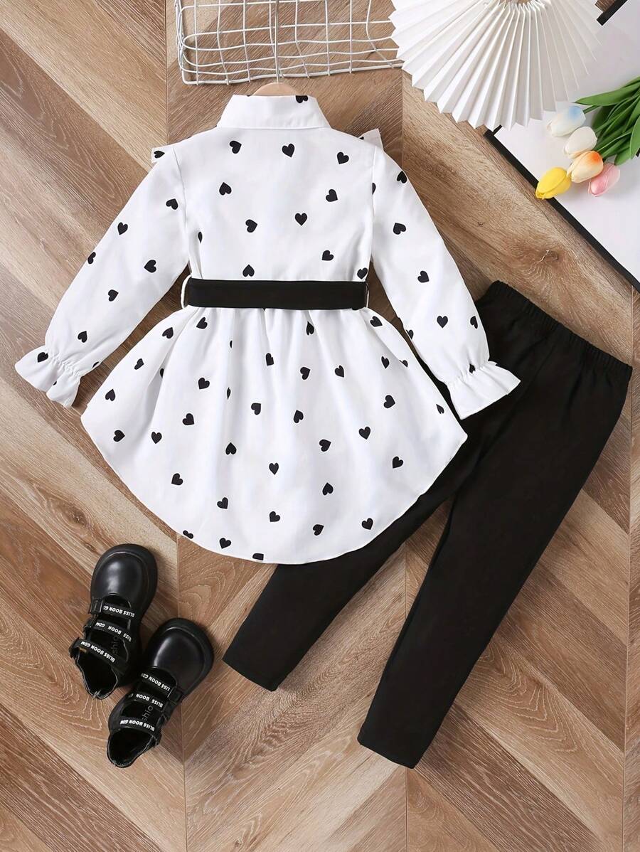 Ensemble de deux pièces pour jeune fille pour le printemps et l'automne, avec haut ceinturé et leggings, avec un sens de la conception et de la qualité