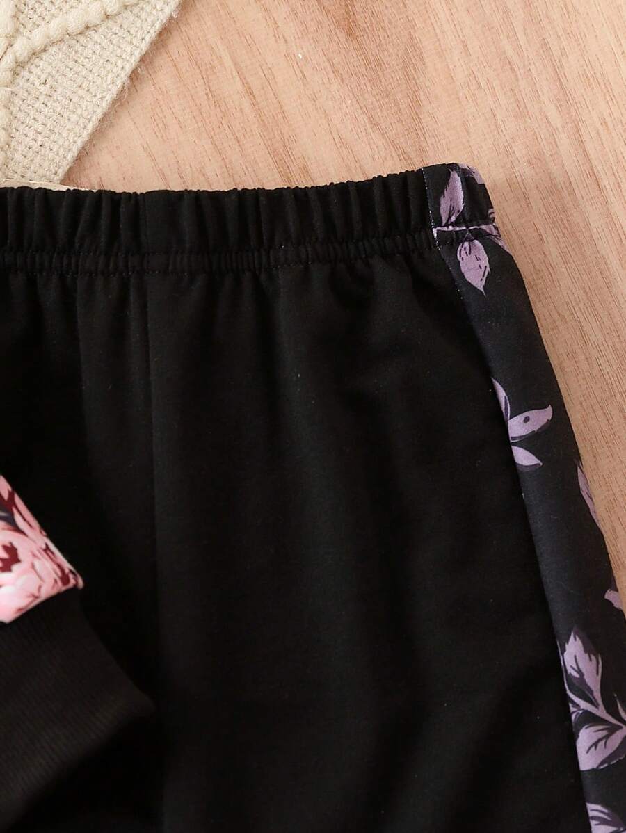 Ensemble de pantalons longs printemps-automne à la mode pour jeune fille, Sweat-shirt à capuche avec dentelle florale et tenue sportive décontractée