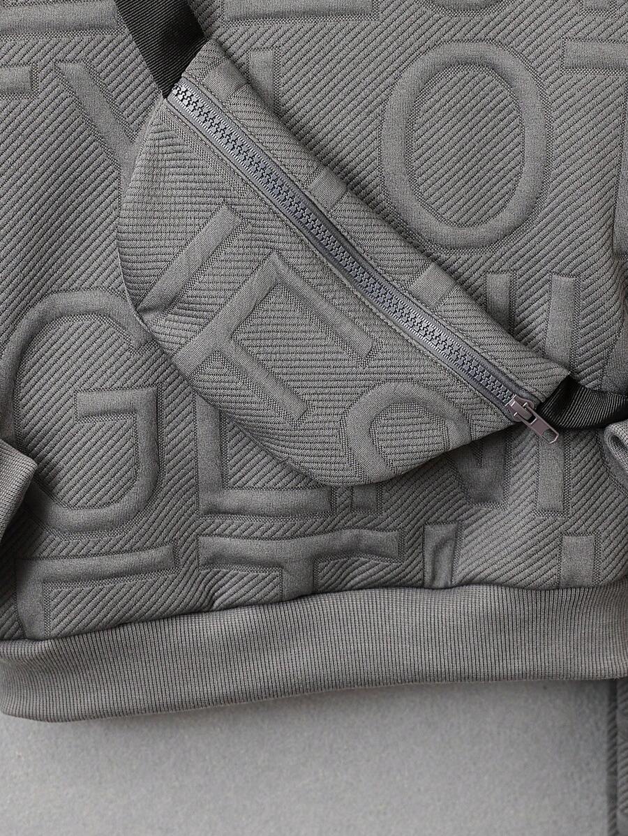 3 pièces/Set Sweat-shirt-shirt texturé avec lettrage, pantalon de survêtement et sac à dos pour pré-adolescents (peuvent être vendus séparément)