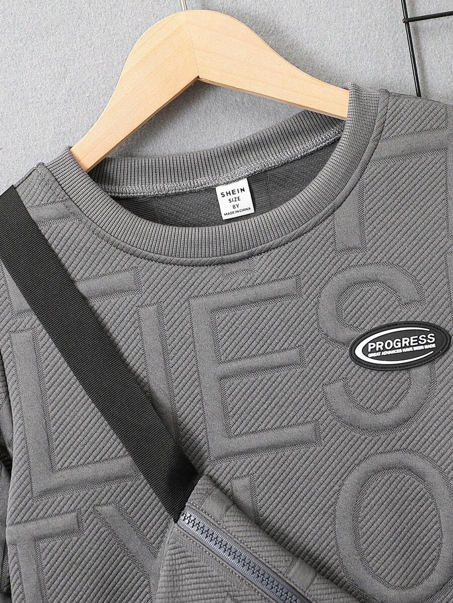 3 pièces/Set Sweat-shirt-shirt texturé avec lettrage, pantalon de survêtement et sac à dos pour pré-adolescents (peuvent être vendus séparément)