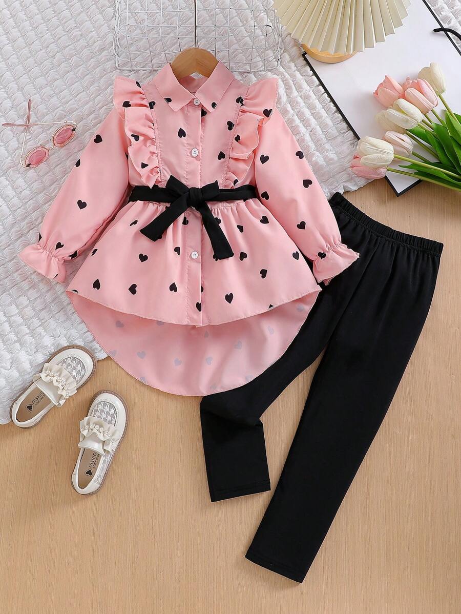 Ensemble de deux pièces pour jeune fille pour le printemps et l'automne, avec haut ceinturé et leggings, avec un sens de la conception et de la qualité
