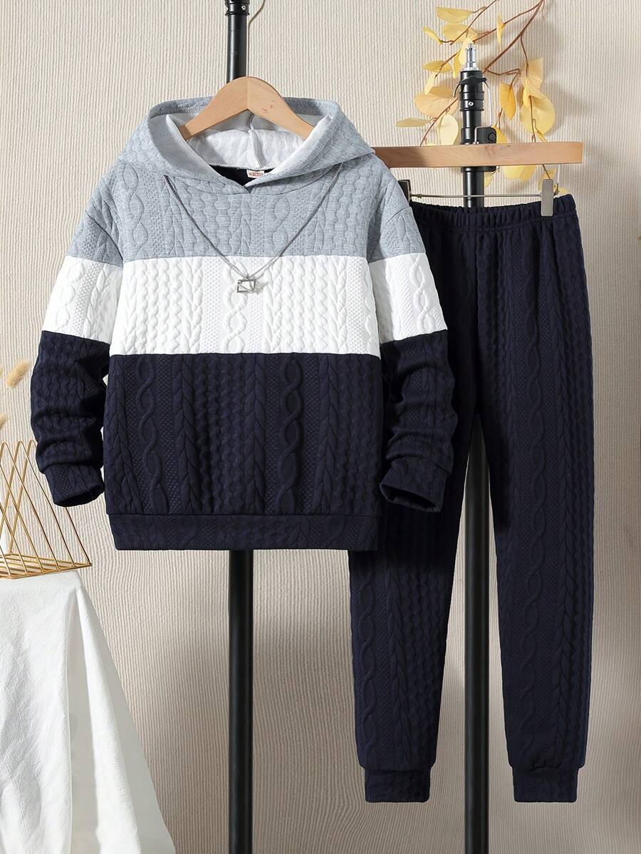 Ensemble sweat-shirt à capuche et pantalon de couleur bloc pour garçon préadolescent en automne