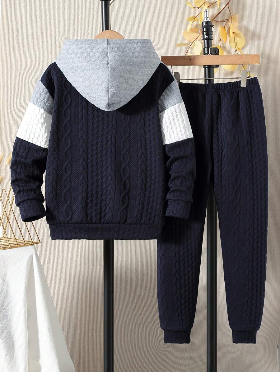 Ensemble sweat-shirt à capuche et pantalon de couleur bloc pour garçon préadolescent en automne