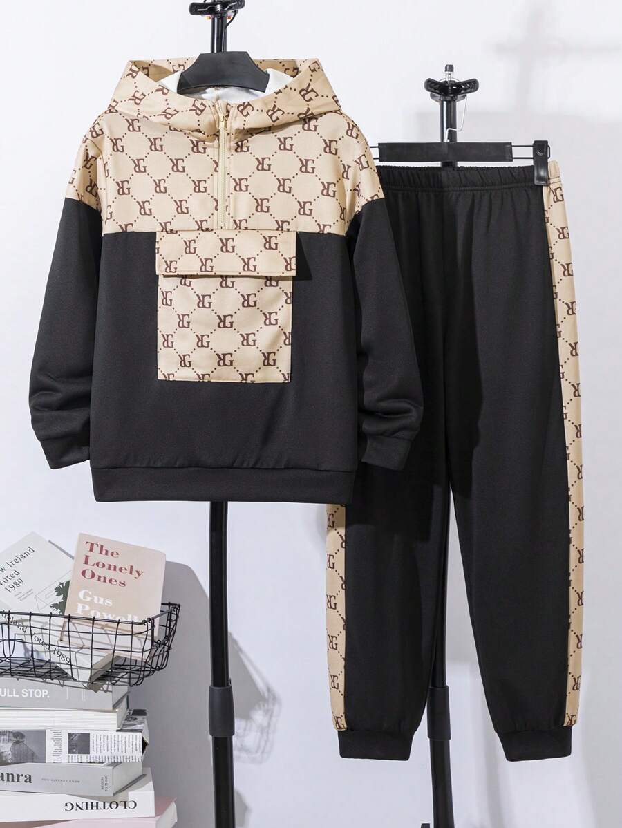 2 pièces Ensemble de tenue mode collège style graphique pour garçon préadolescent, comprend un t-shirt et un pantalon, convient pour l'école, le casual quotidien, les sports et les saisons d'automne/hiver
