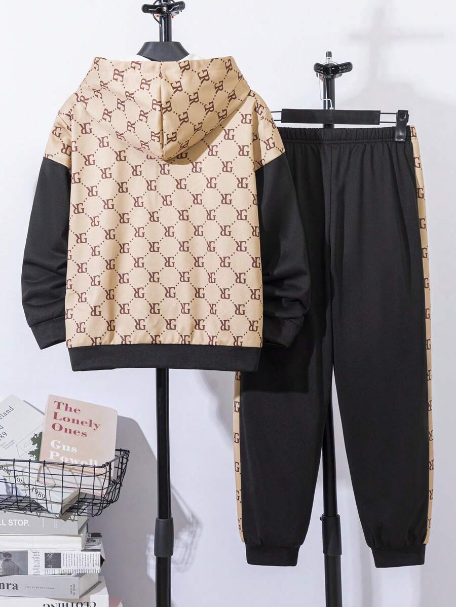 2 pièces Ensemble de tenue mode collège style graphique pour garçon préadolescent, comprend un t-shirt et un pantalon, convient pour l'école, le casual quotidien, les sports et les saisons d'automne/hiver