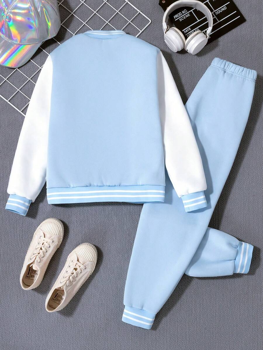 Veste Deux Pièces Pour Garçon Préadolescent Avec Patchs De Lettres Cool Pour L'automne / L'hiver