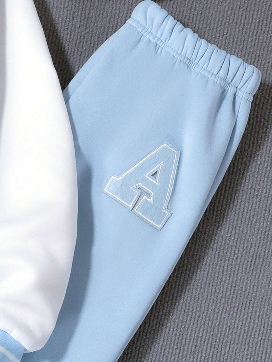 Veste Deux Pièces Pour Garçon Préadolescent Avec Patchs De Lettres Cool Pour L'automne / L'hiver