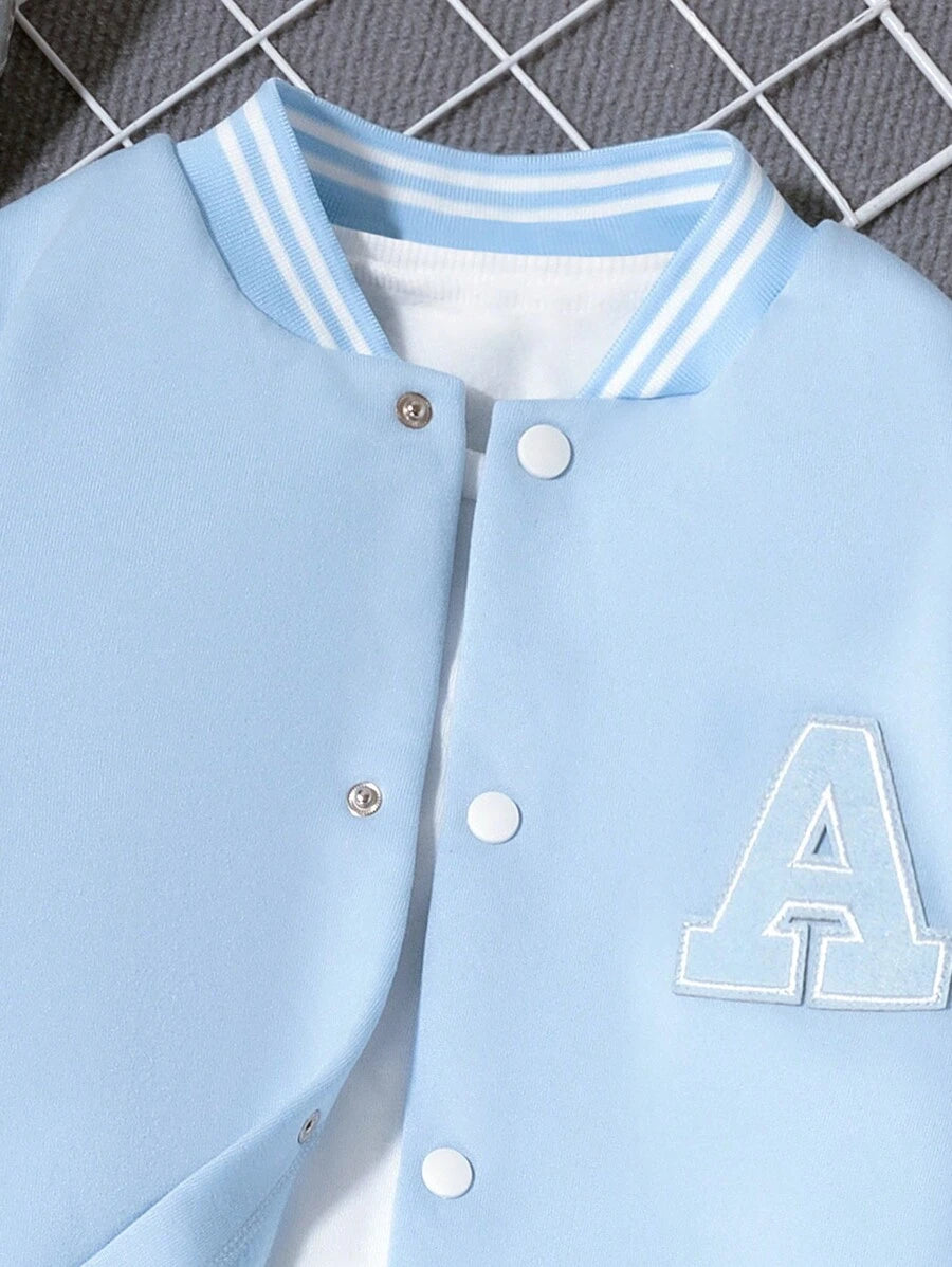 Veste Deux Pièces Pour Garçon Préadolescent Avec Patchs De Lettres Cool Pour L'automne / L'hiver