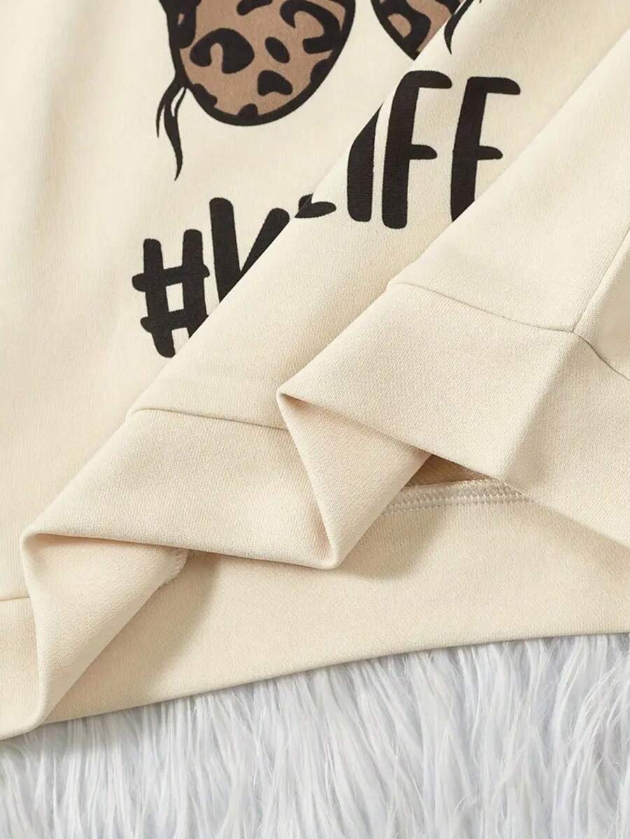 Ensemble 2 pièces Sweat-shirt à capuche imprimé lettre casual et pantalon léopard pour jeune fille, adapté pour le printemps et l'automne