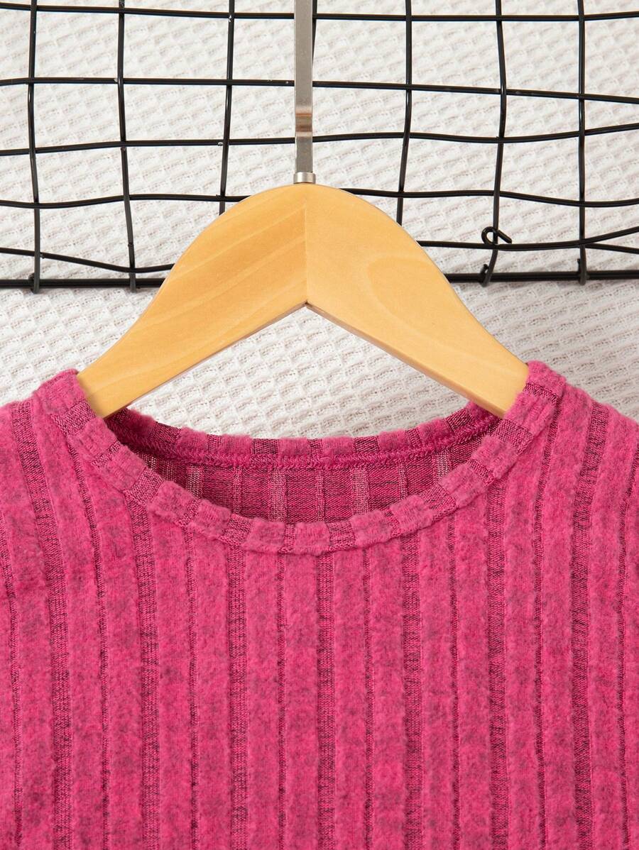 Ensemble chemise à manches longues et pantalon côtelés unicolore, simple, pour jeune fille