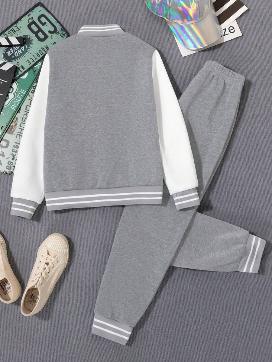 Veste Deux Pièces Pour Garçon Préadolescent Avec Patchs De Lettres Cool Pour L'automne / L'hiver