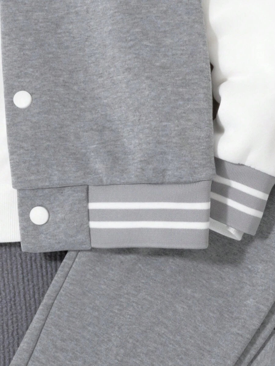 Veste Deux Pièces Pour Garçon Préadolescent Avec Patchs De Lettres Cool Pour L'automne / L'hiver