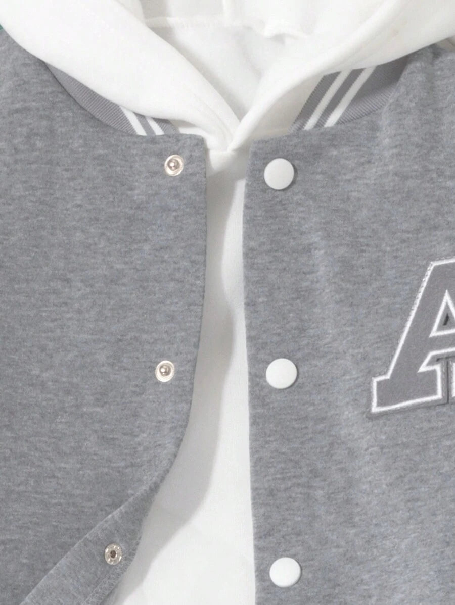 Veste Deux Pièces Pour Garçon Préadolescent Avec Patchs De Lettres Cool Pour L'automne / L'hiver