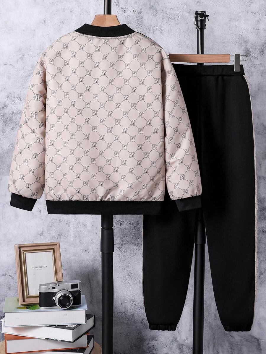 2 pièces/Set Veste à imprimé et pantalon long casual pour garçon préadolescent