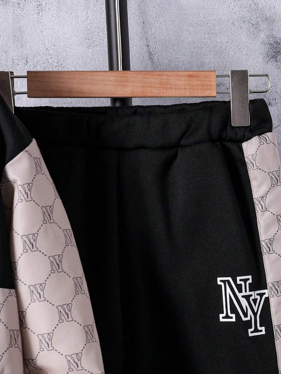 2 pièces/Set Veste à imprimé et pantalon long casual pour garçon préadolescent