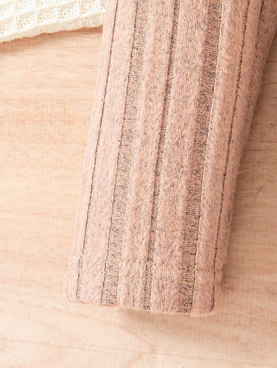 Ensemble chemise à manches longues et pantalon côtelés unicolore, simple, pour jeune fille