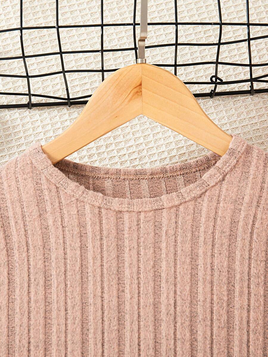 Ensemble chemise à manches longues et pantalon côtelés unicolore, simple, pour jeune fille