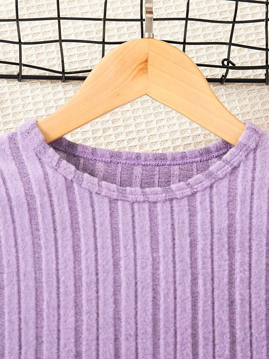 Ensemble chemise à manches longues et pantalon côtelés unicolore, simple, pour jeune fille
